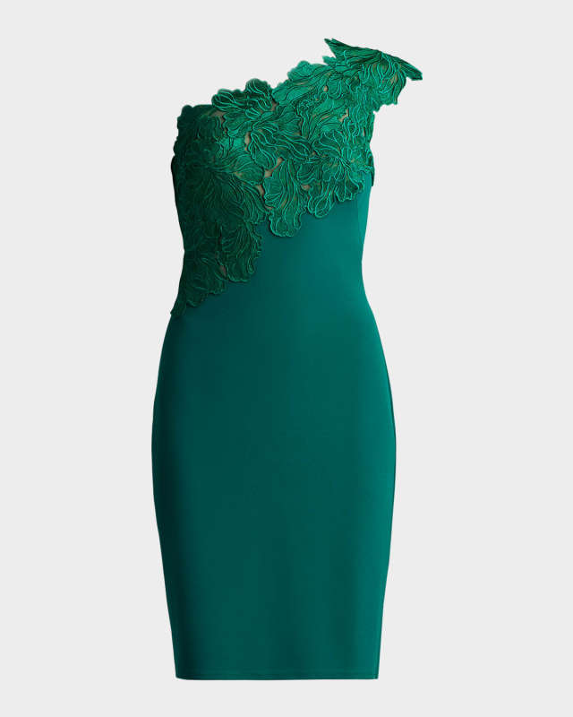Illusion Asymmetric Lace Crepe Dress